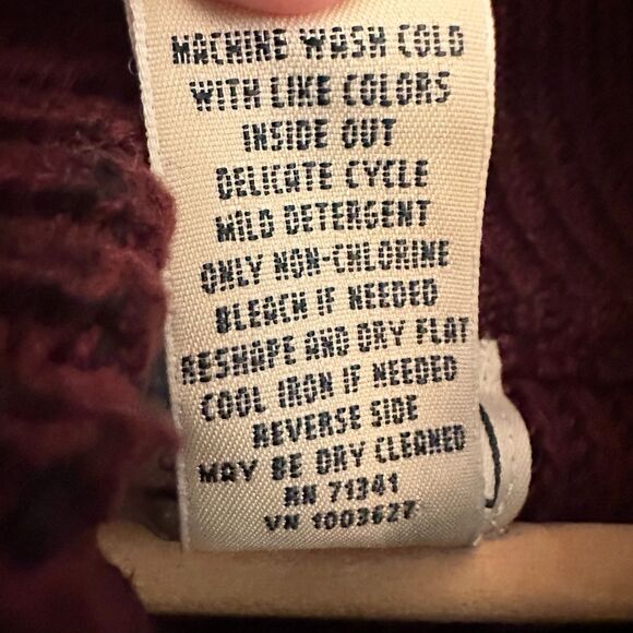 L.L. Bean Men's Maroon Knit 100% Cotton Pullover Heavy Cowl Neck Sweater XL - Picture 6 of 6